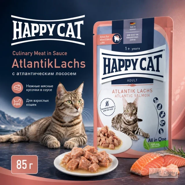 Happy Cat Culinary Meat in Sauce AtlantikLachs влажный корм для кошек с лососем, 85 г