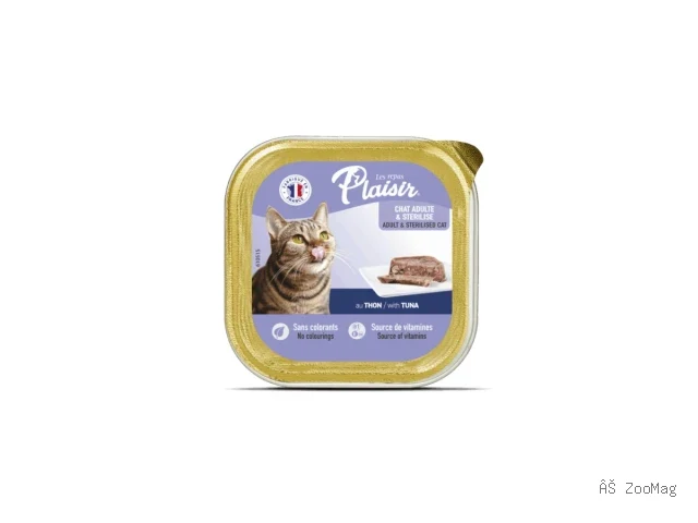 Plaisir влажный корм Cat Sterilised с тунцом для кошек ламистер 100 г