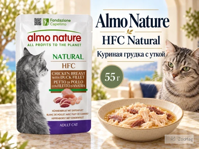 Almo Nature HFC Natural с куриной грудкой и уткой влажный корм для взрослых кошек, 55 г