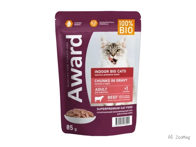 Award влажный корм Indoor Big Cats с говядиной для взрослых кошек 85 г