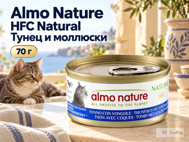 Almo Nature HFC Natural с тунцом и моллюсками влажный корм для взрослых кошек, 70 г