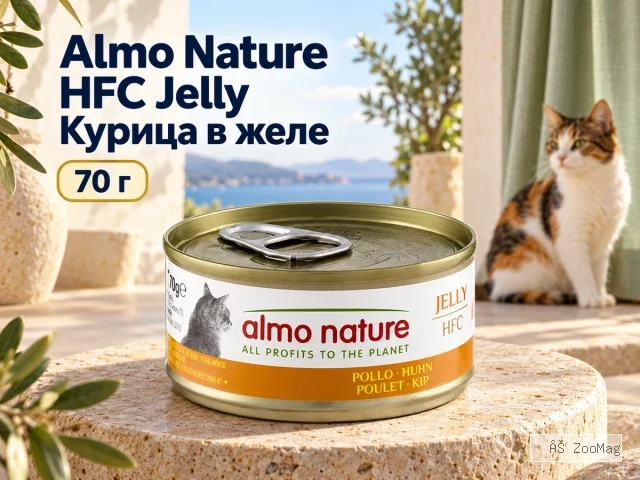 Almo Nature HFC Jelly с курицей в желе влажный корм для взрослых кошек, 70 г