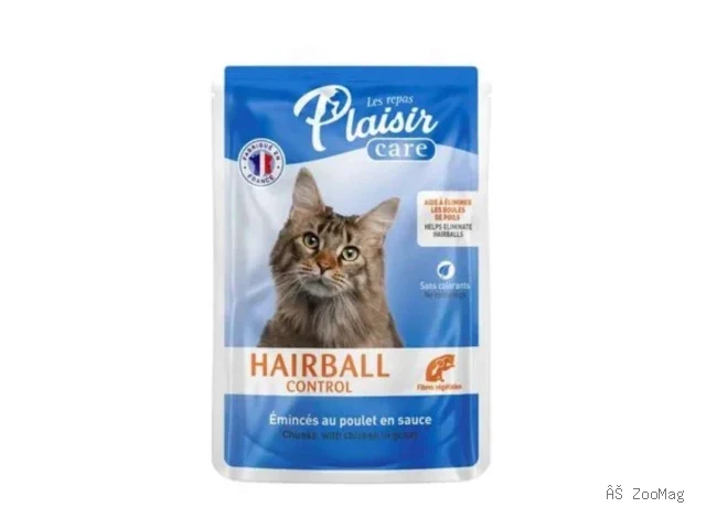 Plaisir влажный корм Care Hairball Control с курицей для кошек пауч 85 г