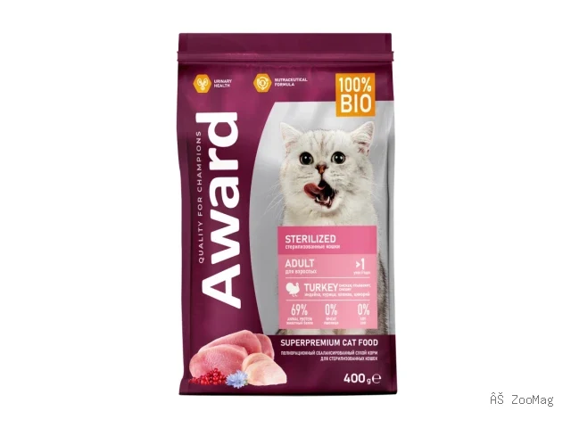 Award сухой корм Sterilized с индейкой и курицей для стерилизованных кошек 400 г