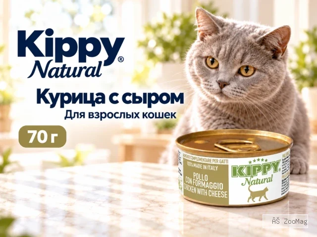 Kippy Natural с курицей и сыром дополнительный корм для взрослых кошек, 70 г