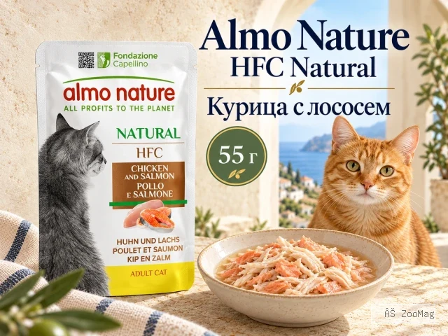 Almo Nature HFC Natural с курицей и лососем влажный корм для взрослых кошек, 55 г