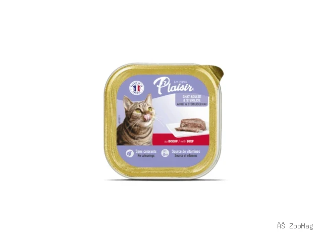 Plaisir влажный корм Cat Sterilised с говядиной для кошек ламистер 100 г