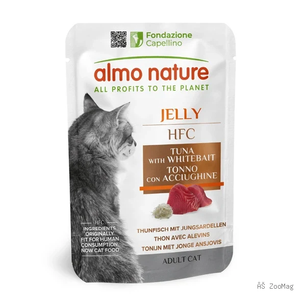 Almo Nature HFC Jelly влажный корм для кошек с тунцом и мальками, пауч 55г