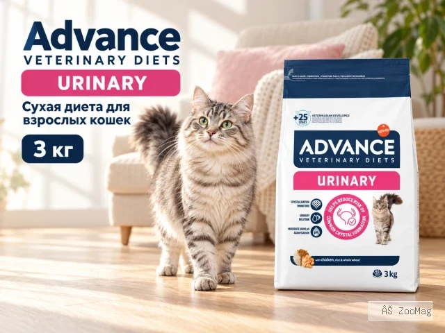 Advance Veterinary Diets Urinary — ветеринарная сухая диета с курицей для взрослых кошек, 3 кг