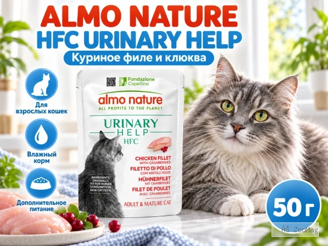 Almo Nature HFC Urinary Help для кошек, куриное филе с клюквой, пауч 50 г