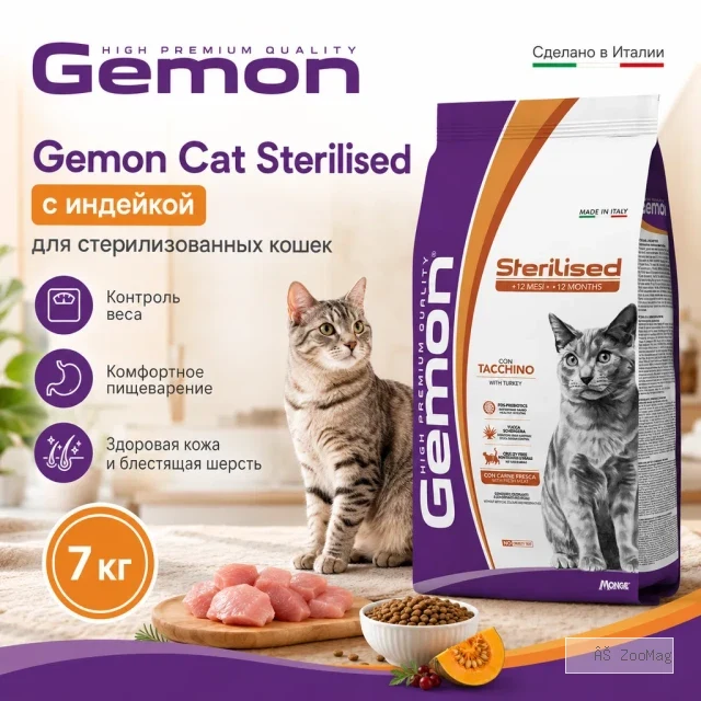 Gemon Cat Sterilised сухой корм для стерилизованных кошек с индейкой, 7 кг
