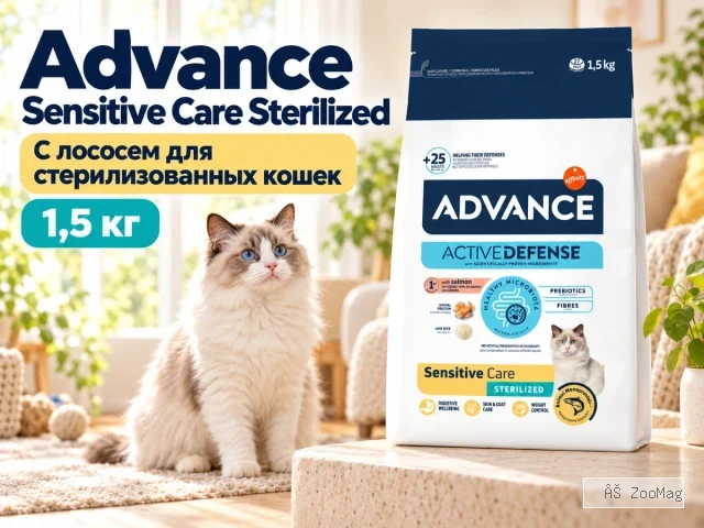 Advance Sensitive Care Sterilized сухой корм с лососем для взрослых стерилизованных кошек, 1,5 кг