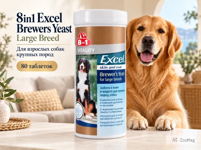 8in1 Excel Brewers Yeast Large Breed пивные дрожжи для крупных собак, 80 таблеток