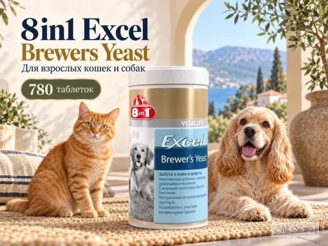 8in1 Excel Brewers Yeast пивные дрожжи для кошек и собак, 780 таблеток