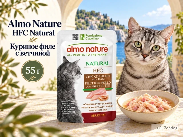Almo Nature HFC Natural с куриным филе и ветчиной влажный корм для взрослых кошек, 55 г