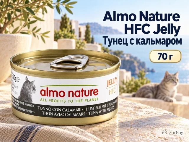 Almo Nature HFC Jelly с тунцом и кальмаром в желе влажный корм для взрослых кошек, 70 г