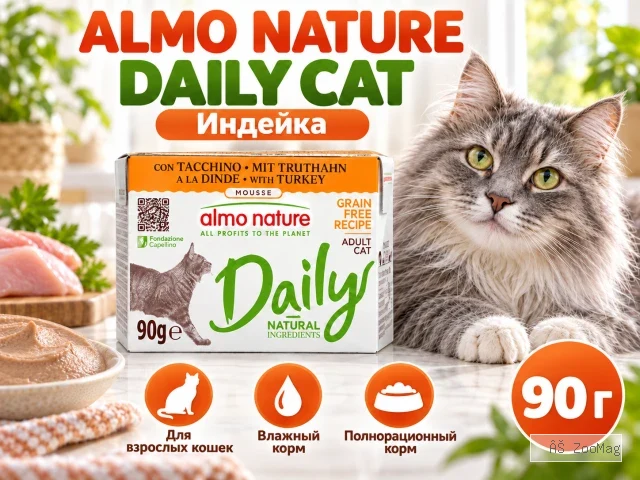 Влажный корм «Almo Nature» DAILY для кошек с индейкой, тетрапак 90 гр