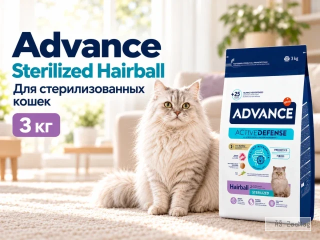 Advance Sterilized Hairball с индейкой и ячменём сухой корм для стерилизованных кошек, 3 кг