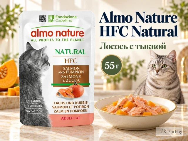 Almo Nature HFC Natural с лососем и тыквой влажный корм для взрослых кошек, 55 г