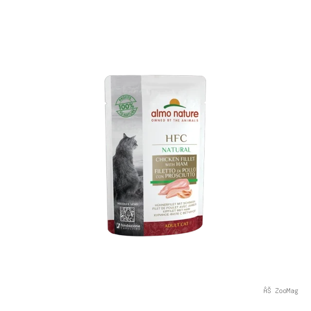 Almo Nature HFC для кошек из куриного филе с ветчиной, пауч 55 гр