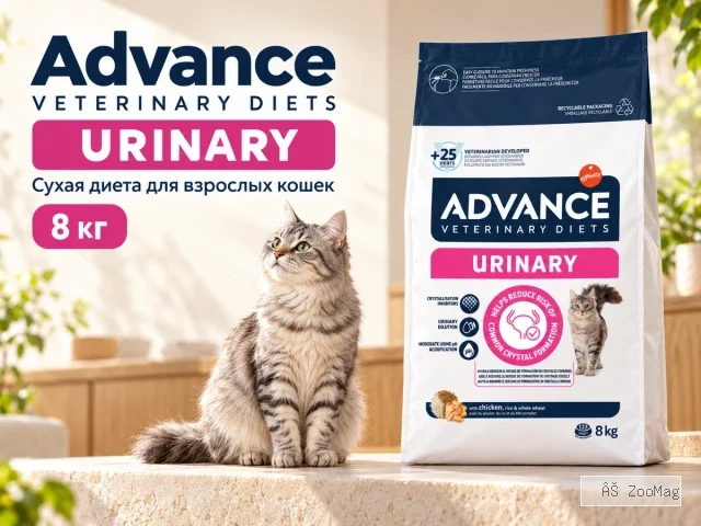 Advance Veterinary Diets Urinary — ветеринарная сухая диета с курицей для взрослых кошек, 8 кг