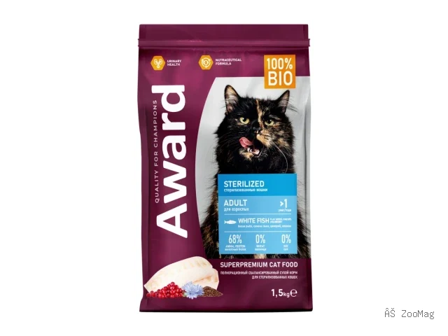 Award сухой корм Sterilized с белой рыбой для стерилизованных кошек 1,5 кг