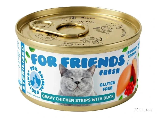 For Friends Fresh Gravy влажный корм для стерилизованных кошек с курицей, уткой и клюквой в бульоне, 85 г