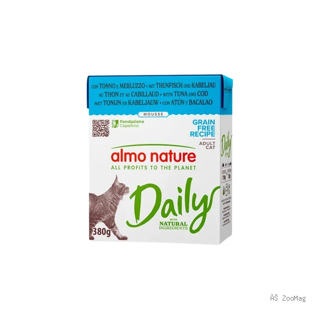 Влажный корм «Almo Nature» DAILY для кошек с тунцом и треской, тетрапак 380 гр