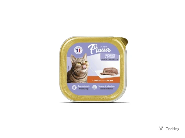 Plaisir влажный корм Cat Sterilised с курицей для кошек ламистер 100 г