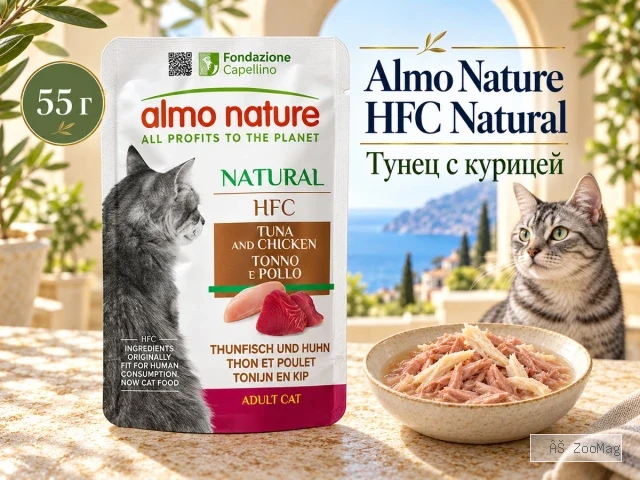 Almo Nature HFC Natural с тунцом и курицей влажный корм для взрослых кошек, 55 г