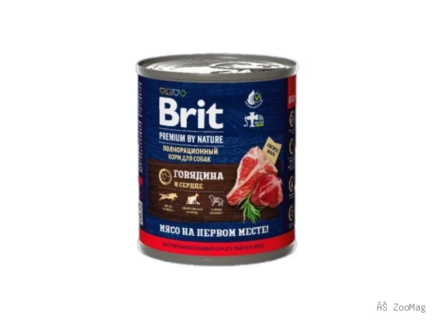 Brit Premium влажный корм by Nature для взрослых собак всех пород с говядиной и сердцем 850 г