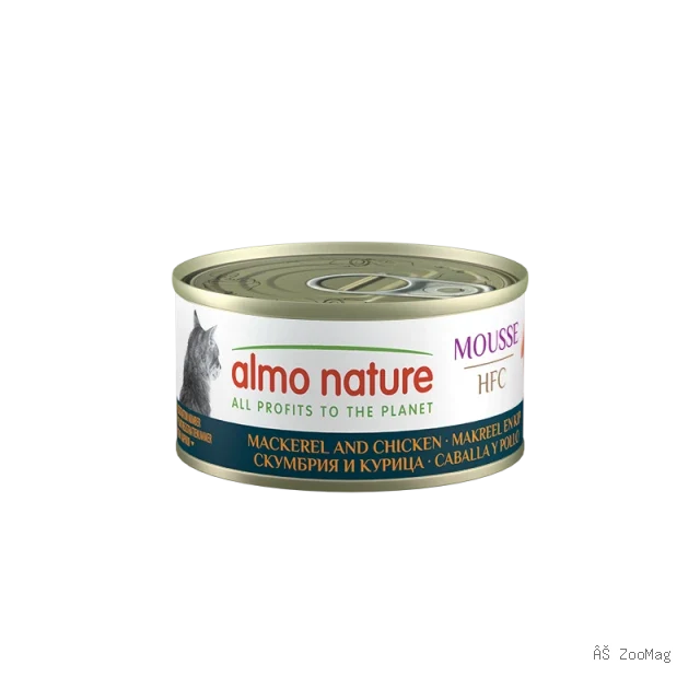Almo Nature HFC Mousse Влажный корм для кошек из скумбрии с курицей, консервы 70 г