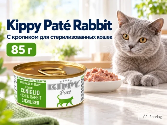 Kippy влажный корм Pate Sterilised Rabbit для стерилизованных кошек с кроликом 85 г