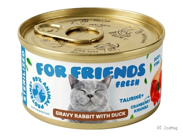 For Friends Fresh Gravy влажный корм для стерилизованных кошек с кроликом, уткой и клюквой в бульоне, 85 г