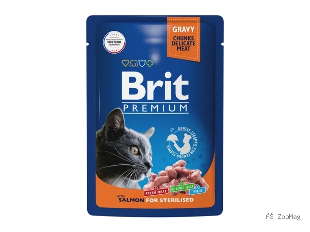 Brit Premium влажный корм Sterilised с лососем для взрослых стерилизованных кошек 85 г