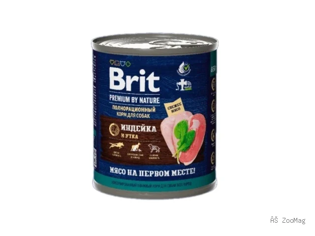 Brit Premium влажный корм by Nature для взрослых собак всех пород с индейкой и уткой 850 г