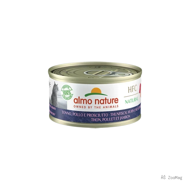 Almo Nature HFC для кошек из тунца, курицы и ветчины, консервы 70г