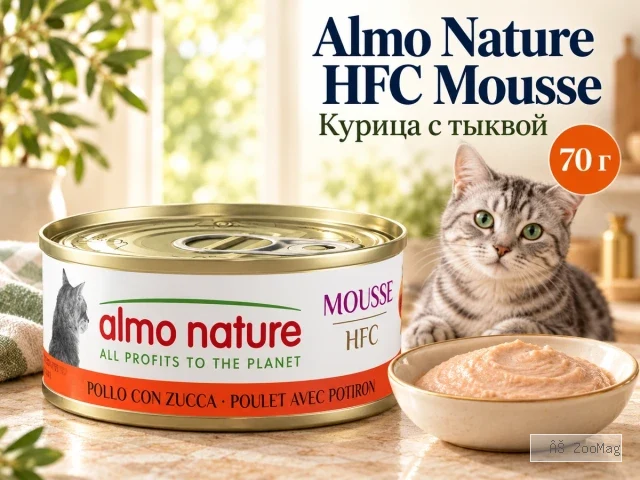 Almo Nature HFC Mousse с курицей и тыквой влажный корм мусс для взрослых кошек, 70 г