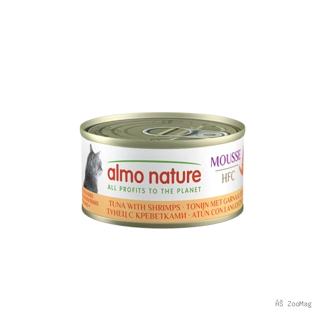 Almo Nature HFC Mousse Влажный корм для кошек из тунца с креветками, консервы 70 г