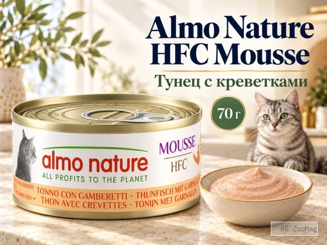 Almo Nature HFC Mousse с тунцом и креветками влажный корм мусс для взрослых кошек, 70 г