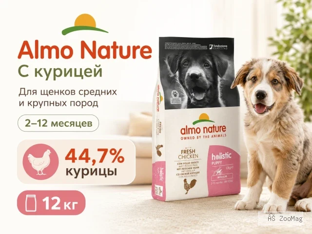 Almo Nature Holistic Puppy Fresh Chicken M/L с курицей — сухой корм для щенков средних и крупных пород, 12 кг