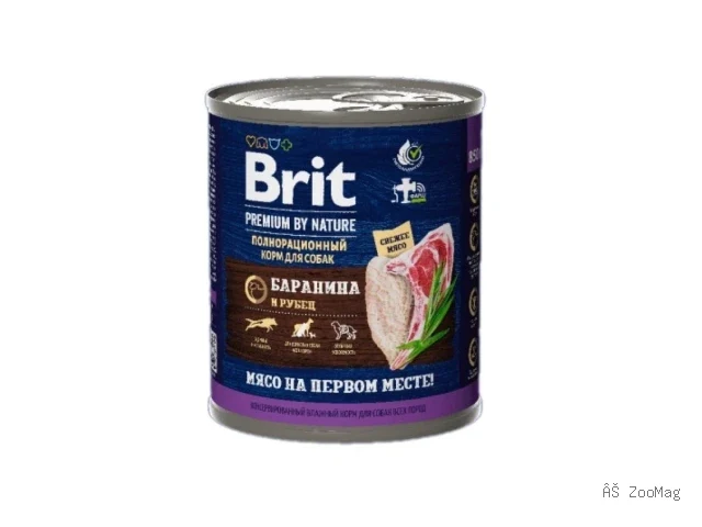 Brit Premium влажный корм by Nature для взрослых собак всех пород с бараниной и рубцом 850 г