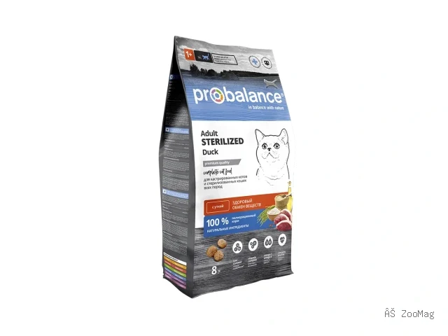 ProBalance сухой корм Sterilized с уткой для стерилизованных кошек, 8 кг