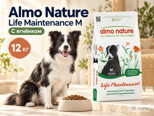 Almo Nature Life Maintenance M со свежим ягнёнком сухой корм для взрослых собак средних пород, 12 кг