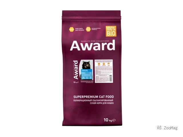 Award сухой корм Sterilized с белой рыбой для стерилизованных кошек 10 кг