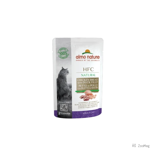 Almo Nature HFC Natural влажный корм для кошек, куриная грудка с утиным филе пауч 55 г