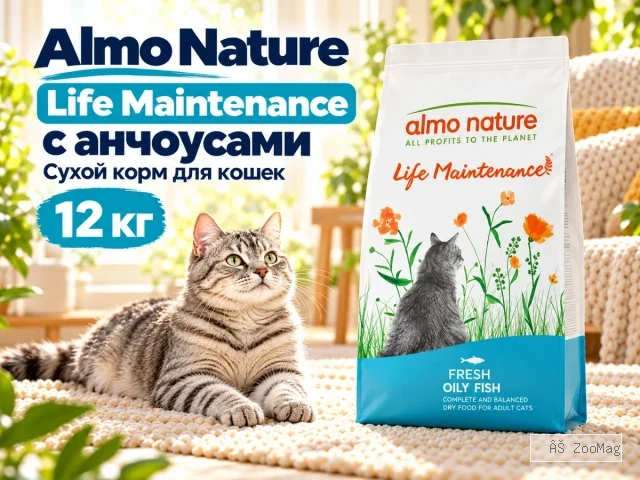 Almo Nature Life Maintenance с анчоусами сухой корм для взрослых кошек, 12 кг