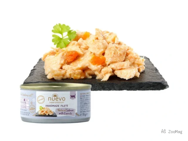 Nuevo влажный корм Handmade Natural Salmon and Carrots для взрослых кошек с филе лосося и морковью 70 г