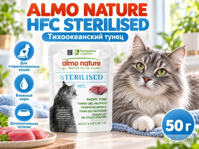 Almo Nature HFC влажный корм для стерилизованных кошек, с тихоокеанским тунцом пауч 50 г