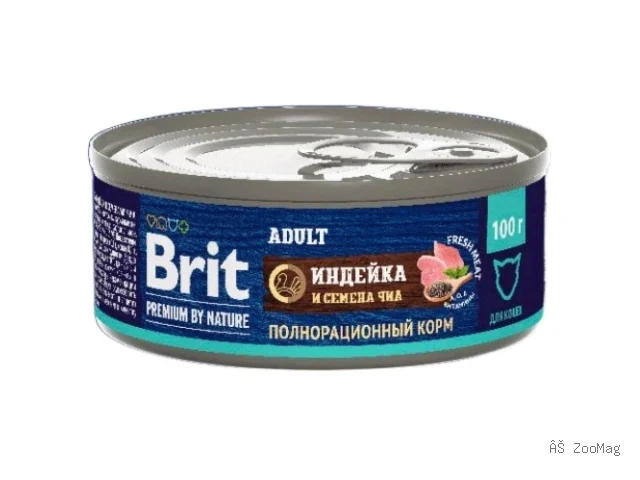 Brit Premium влажный корм by Nature для взрослых кошек с индейкой и семенами чиа 100 г
